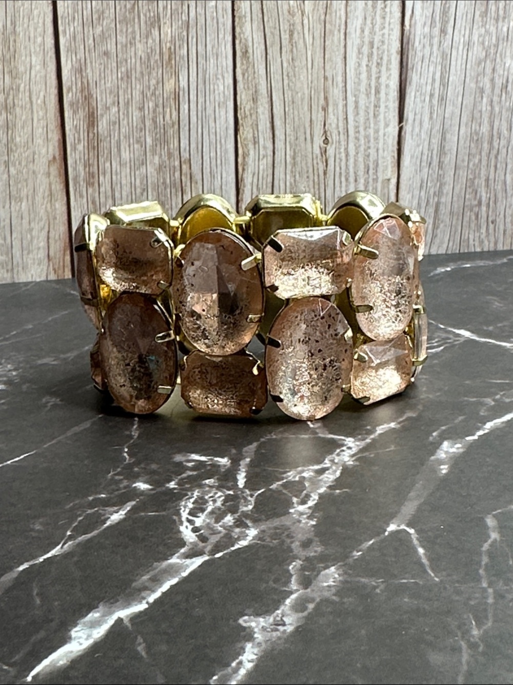 Gold-Tone Pink Crystal Stretch Bracelet Perfect Gift